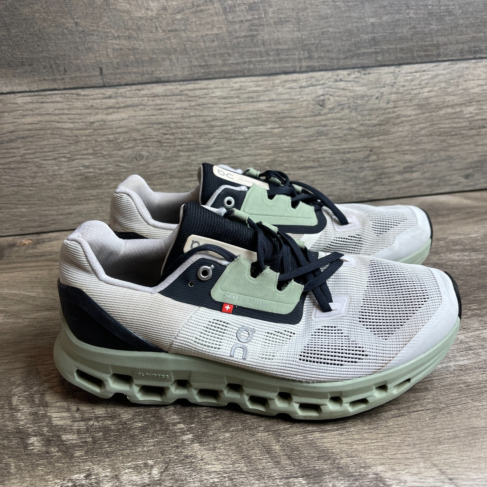 On Cloudstratus 39-98997 Women 9 Running Shoes White Black Sage Athletic Sneaker