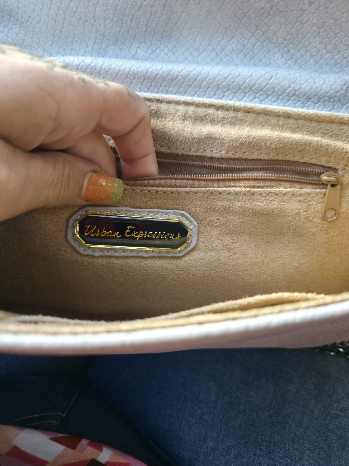 NWT Urban Expressions Gray Vegan Leather Clutch Crossbody Purse Gunmetal Chain