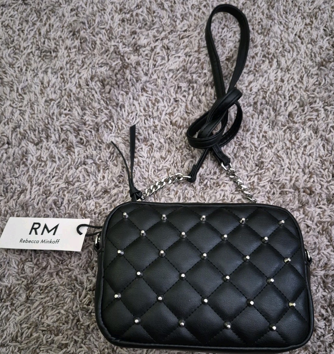 Rebecca Minkoff Small Diamond Quilt Studded Top Zip Crossbody Bag Purse New