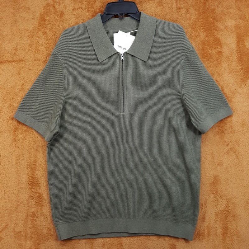 NN07 Polo Shirt Mens Medium Green Quarter Zip Short Sleeve Knit HANSIE $185