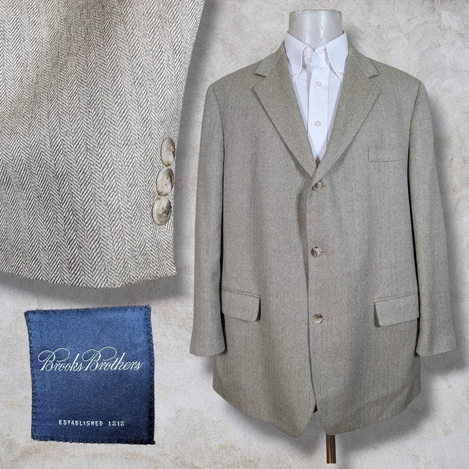 Brooks Brothers Blazer Sport Coat Mens Beige 3 Button Vintage 46R