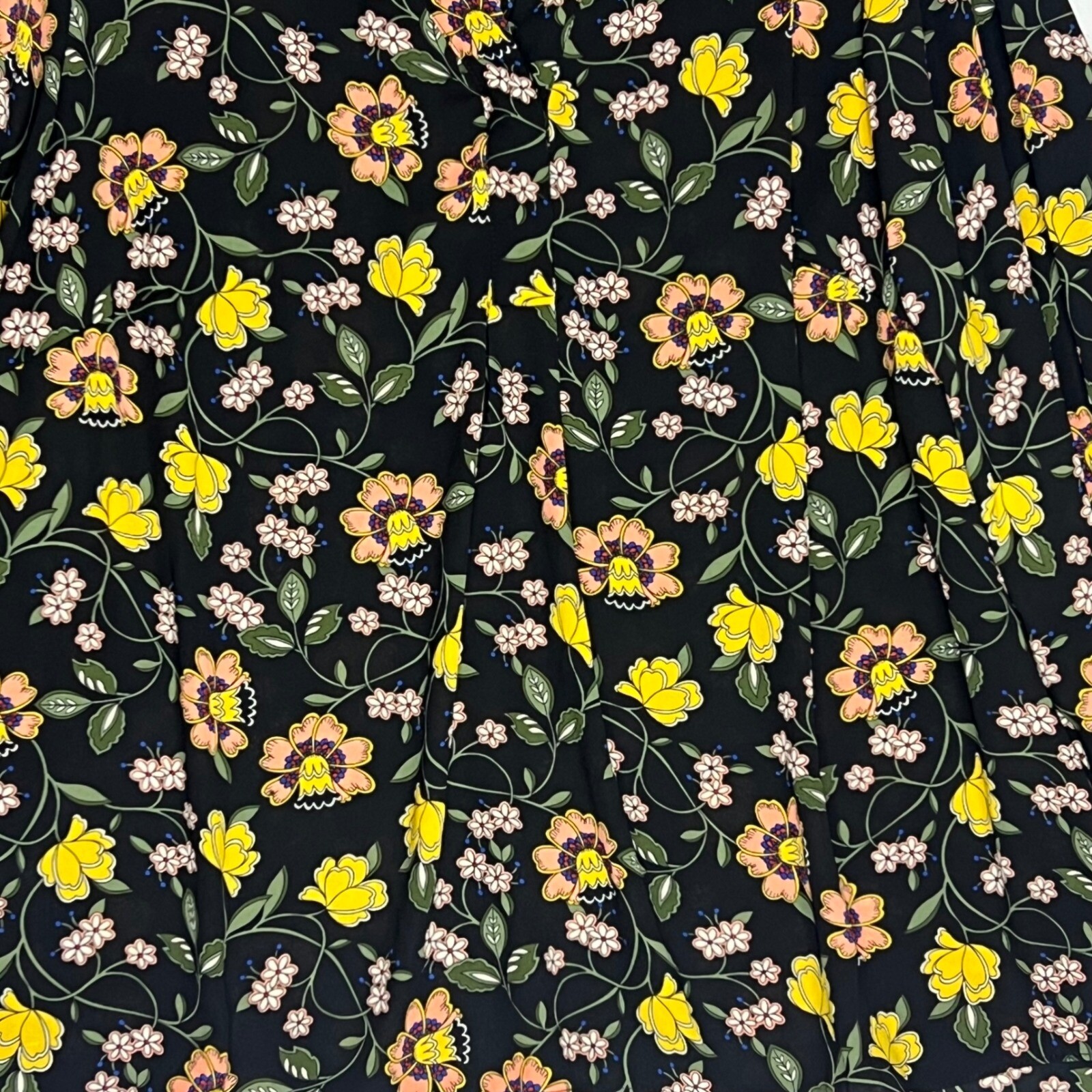 Chelsea & Theodore Floral Blouse Summer Split Neck Long Sleeve Black Yellow 1X