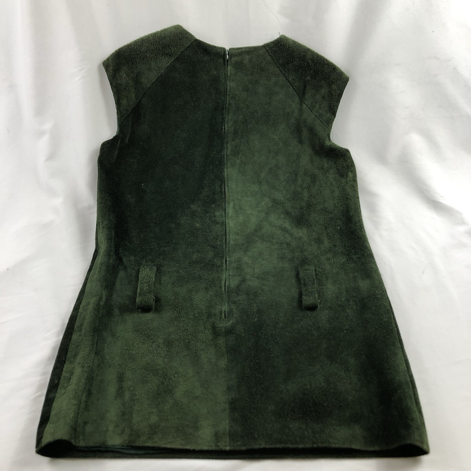 Anne Klein Vintage Green Suede Leather Mod Shift Dress Size 12 60s 70s Pockets