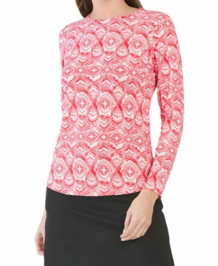IBKUL Venetian Tiles Crew Neck Top Size XS XL Melon Long Sleeve Golf Tennis NWT