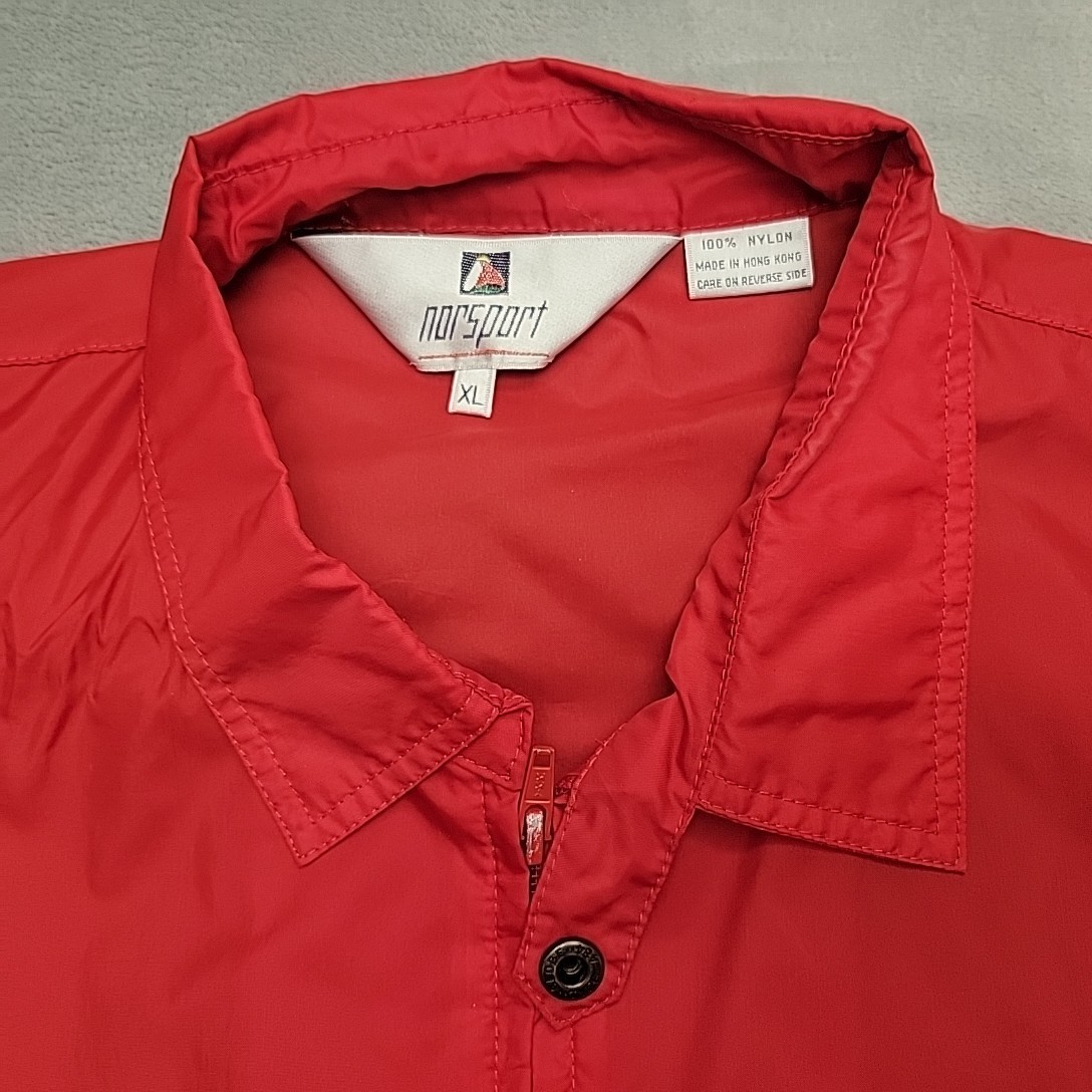VTG Norsport Jacket Men Extra Large Red Nylon Full Zip Windbreaker Unlined Retro