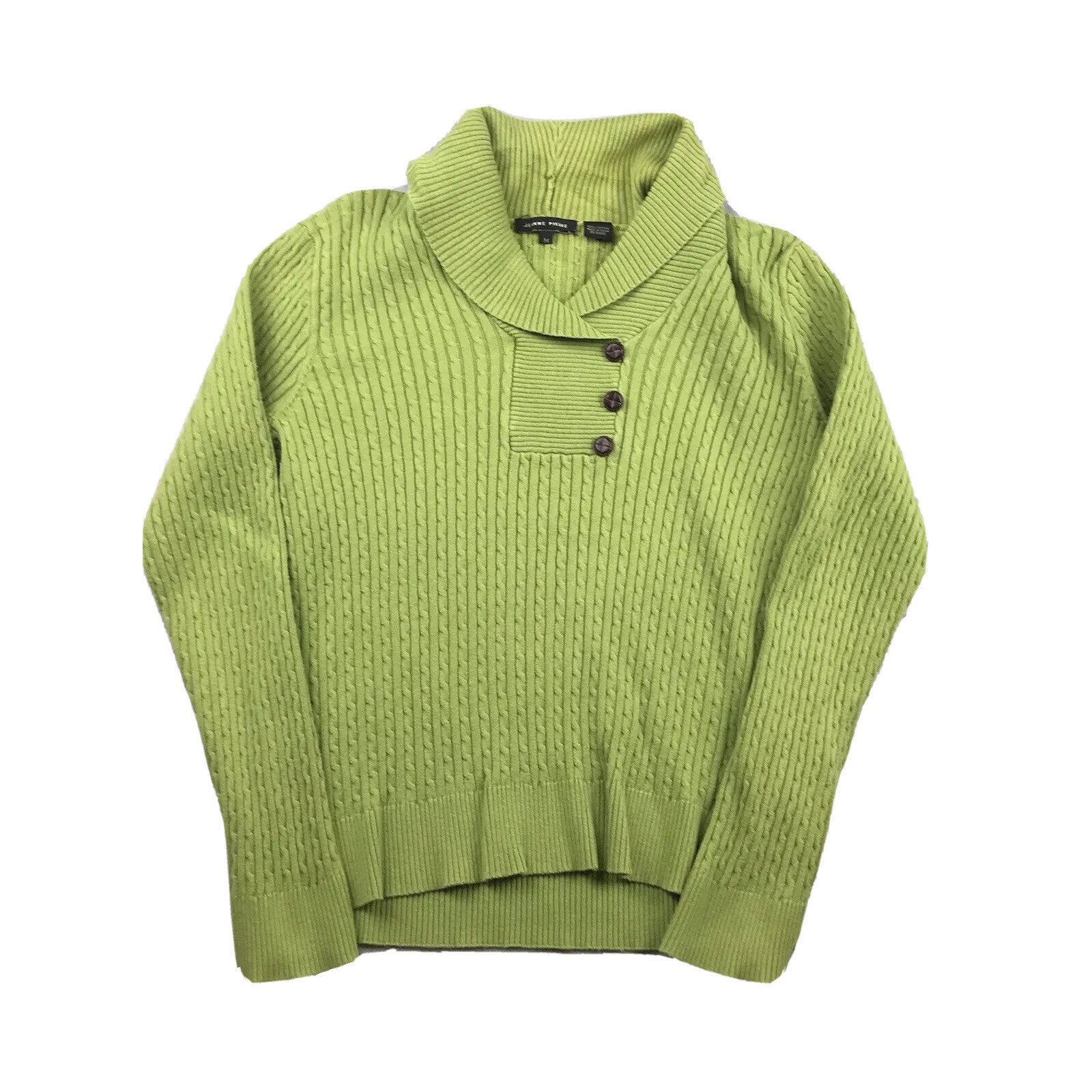 Jeanne Pierre Sweater Womens Medium Green Cotton Collared Pullover Lightweight
