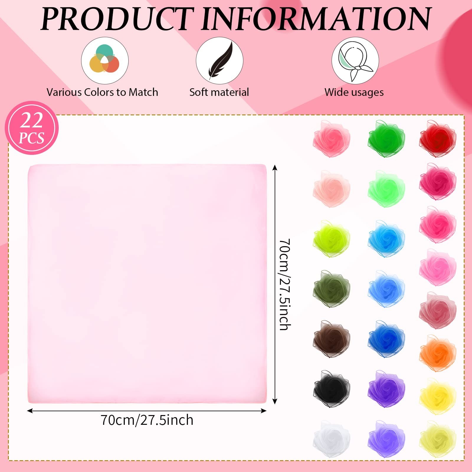 22 Pcs 50s Retro Sheer Head Scarves for Women – Lightweight Chiffon Dance & Jugg