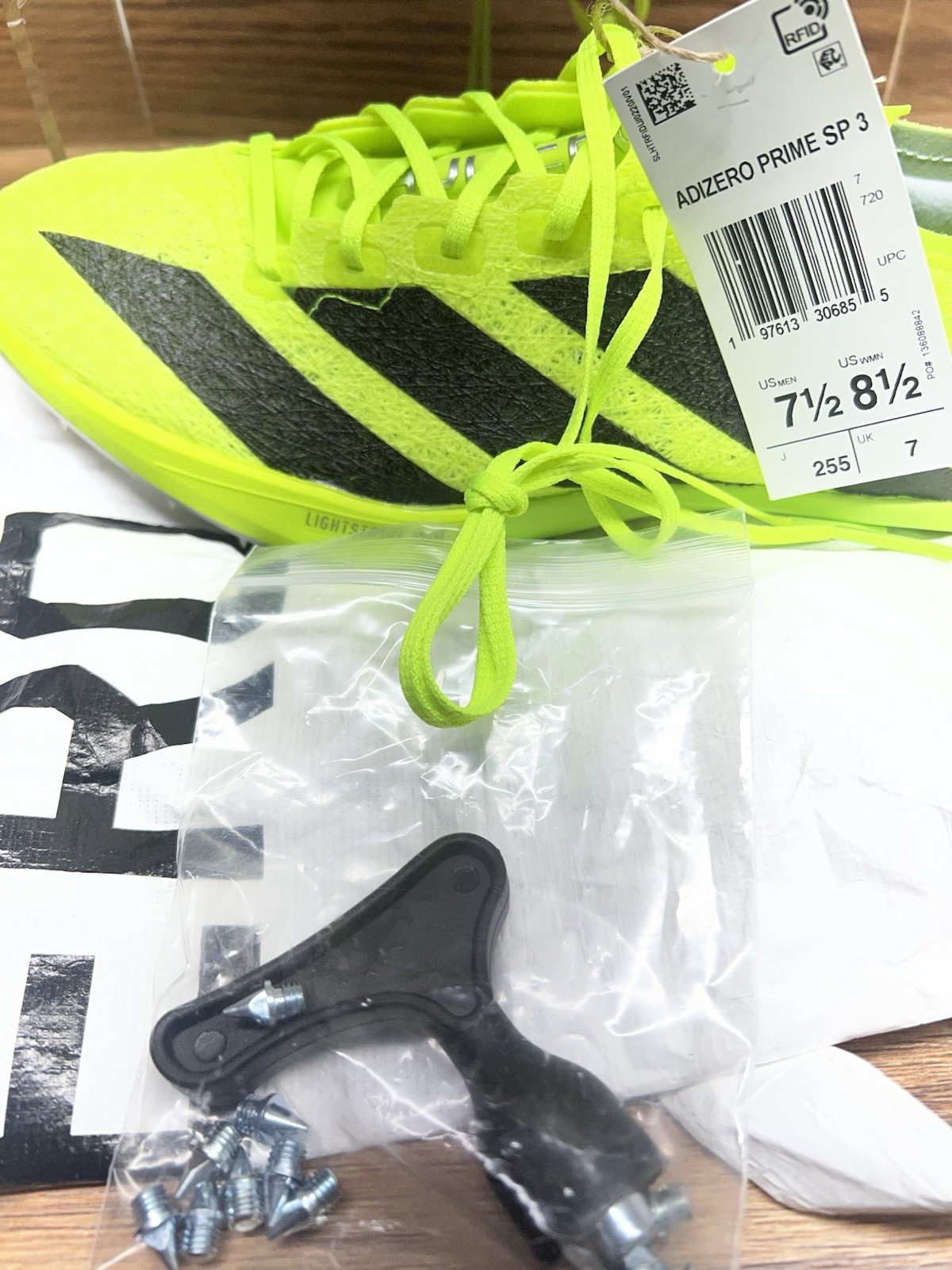 adidas Adizero Prime SP 3 Track Spikes Lucid Yellow Black Men’s Size 7.5 IH5800