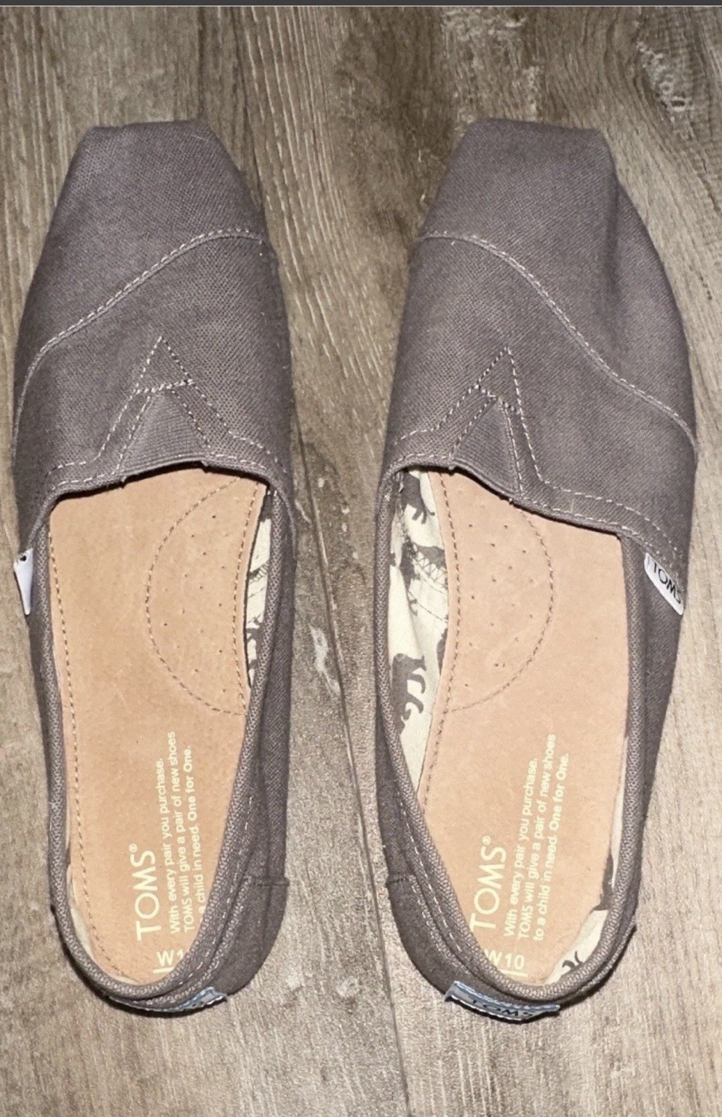 TOMS Alpargata Women’s Gray Canvas Slip-On Flats US 10 Almond Toe