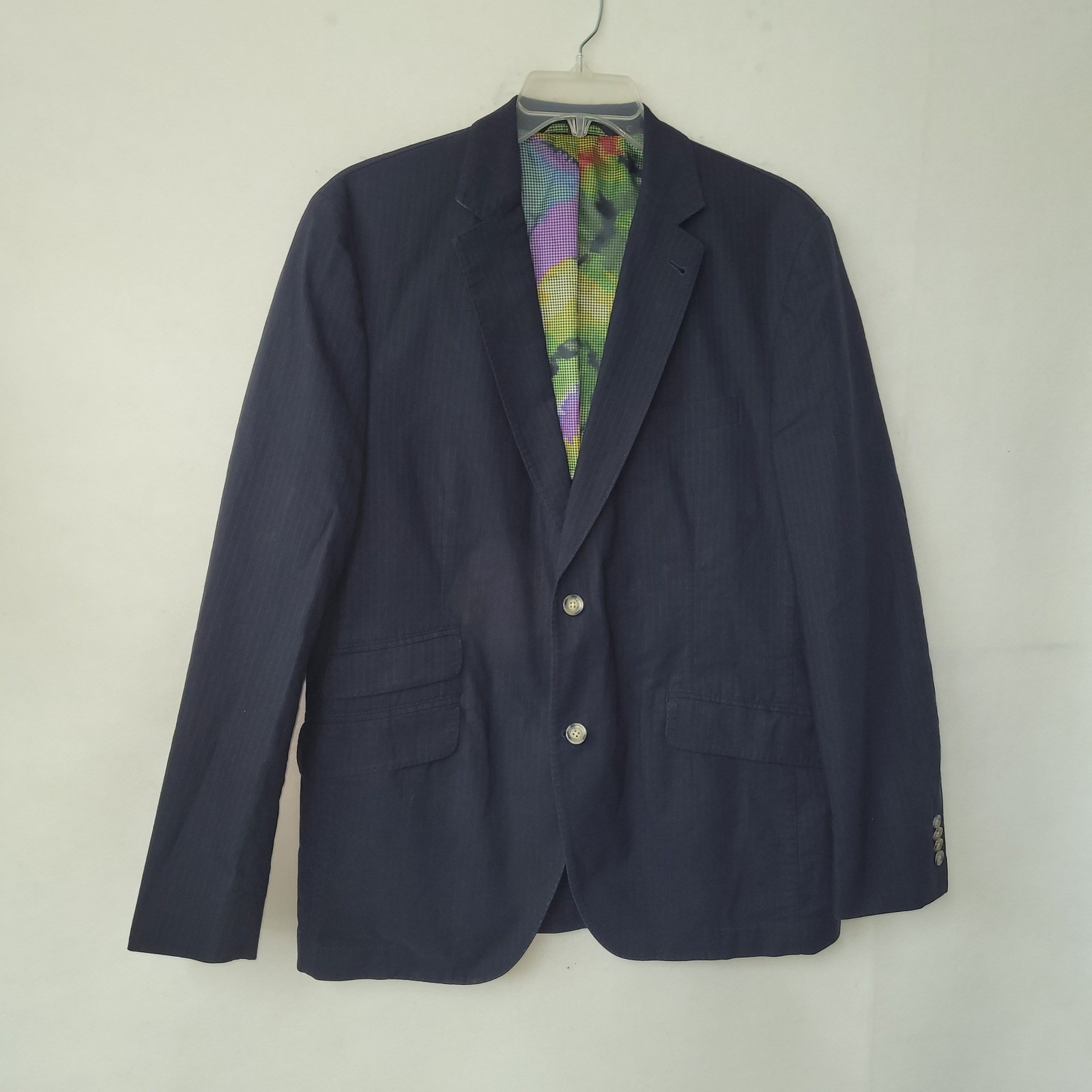 Kroon Navy Pinstripe Jacket Blazer Mens 42R Cotton Blend Unstructured Sport Coat