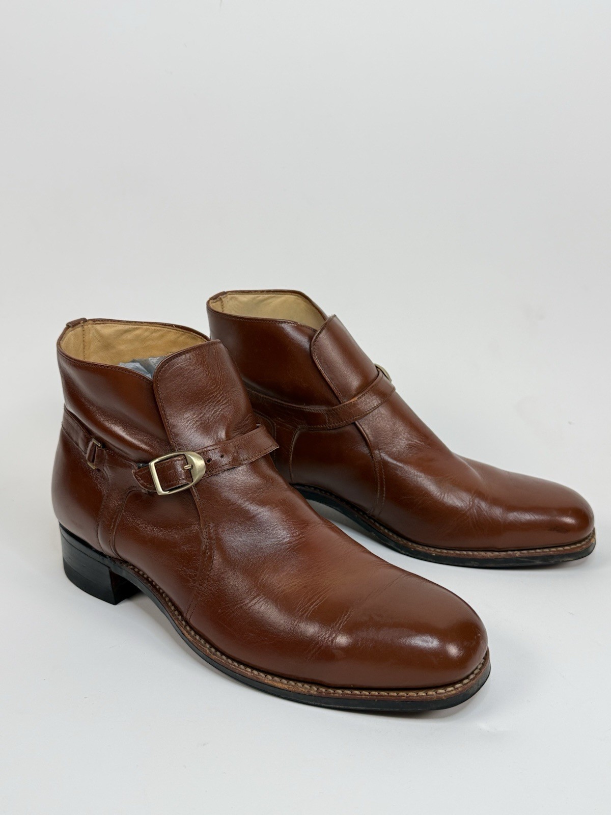 Vintage Bostonian Iron Age Steel Toe Boots Mens Size 11 Brown Leather Monk Strap