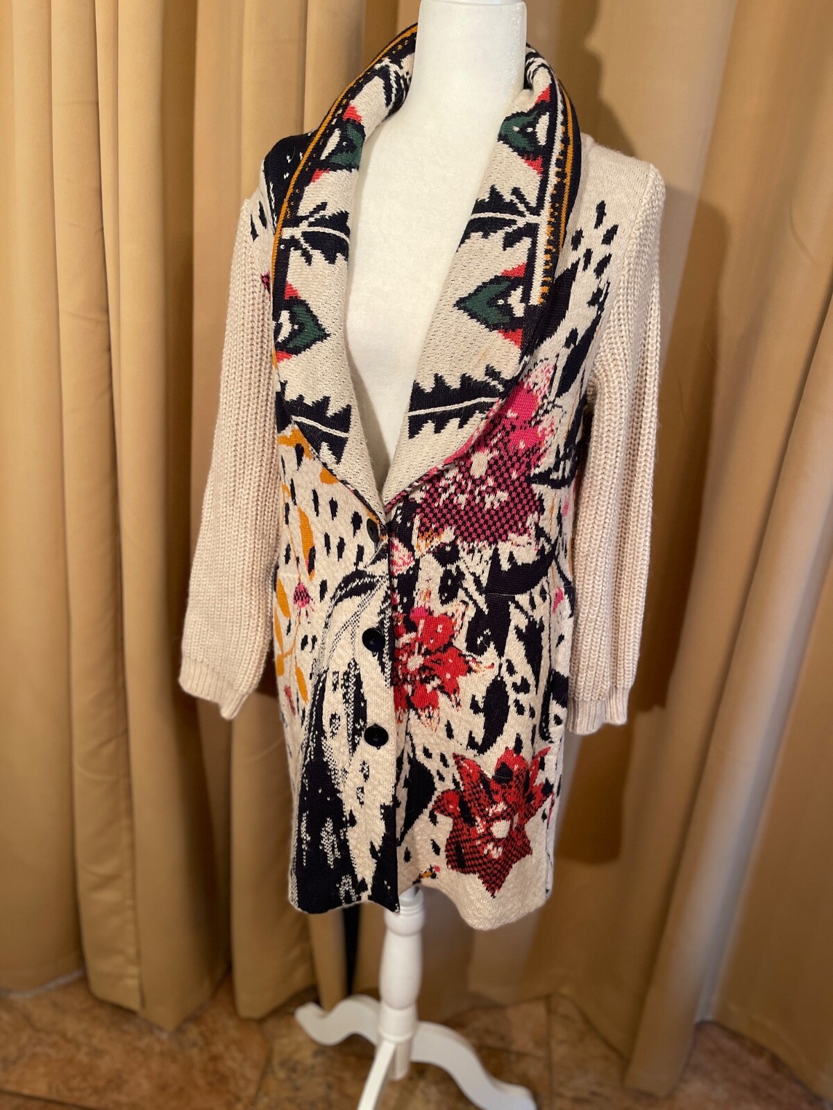 Anthropologie Aldomartins Maritza Floral Cardigan Sweater Wool/Alpaca/Acrylic XS