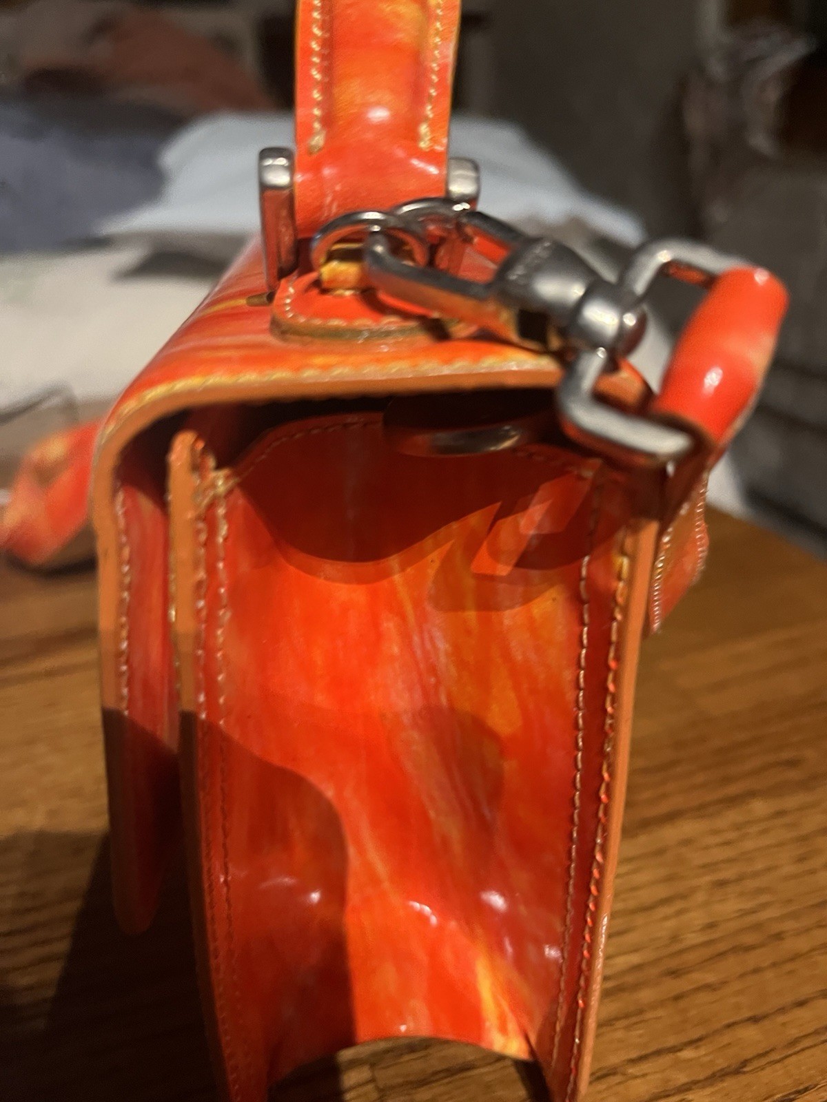 Vintage 90s Y2K Moschino Redwall Heart Locking Satchel Purse Orange Flames RARE