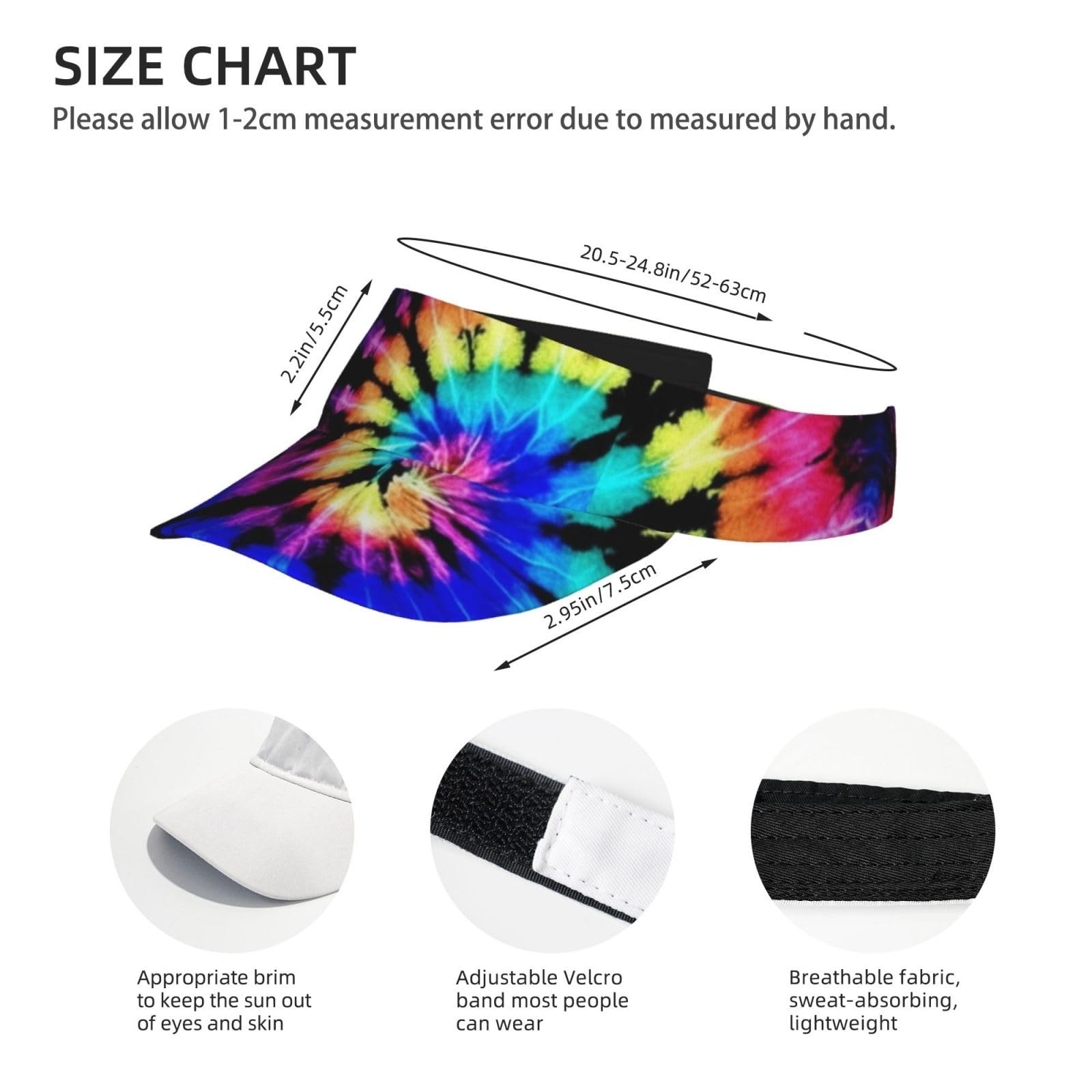 Tie Dye Visor Cap Sun Hat for Women Men Teens for for Sports, Beach, Tennis