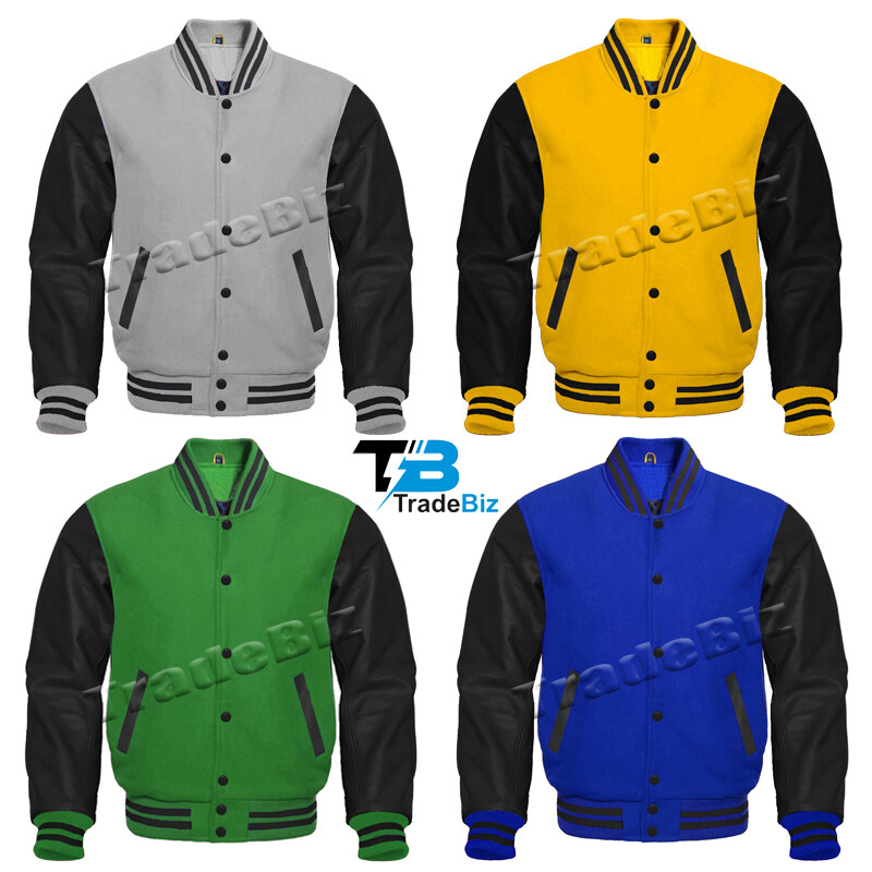 Varsity Bomber Letterman High Quality Wool Jacket Genuine Cowhide Leather Sleeve