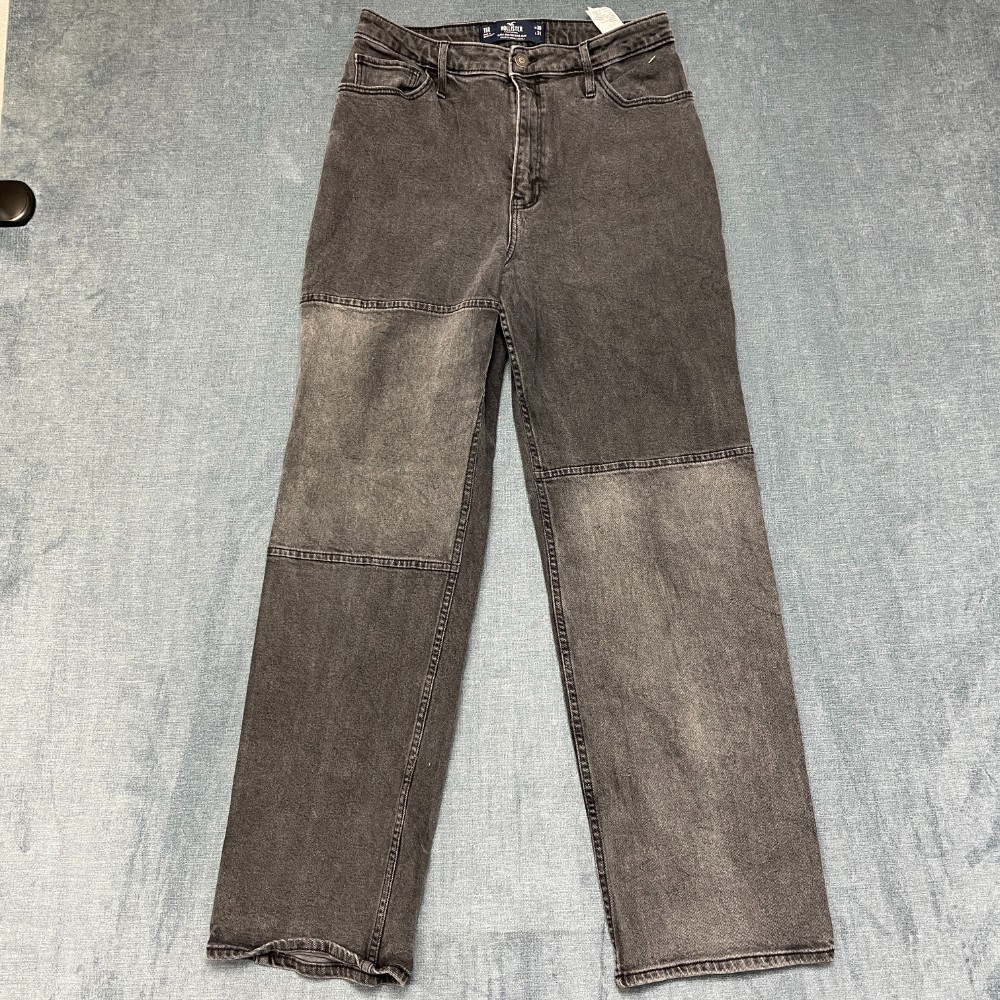 Hollister High Rise Dad Jeans Womens 11R 30×31 Gray Denim Patchwork Straight Leg