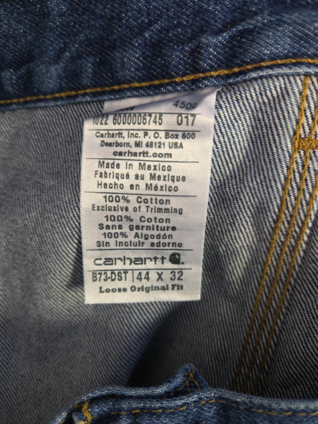 Carhartt B73 Double Front Washed Denim Loose Fit Logger Jean Size 44×32 NWT