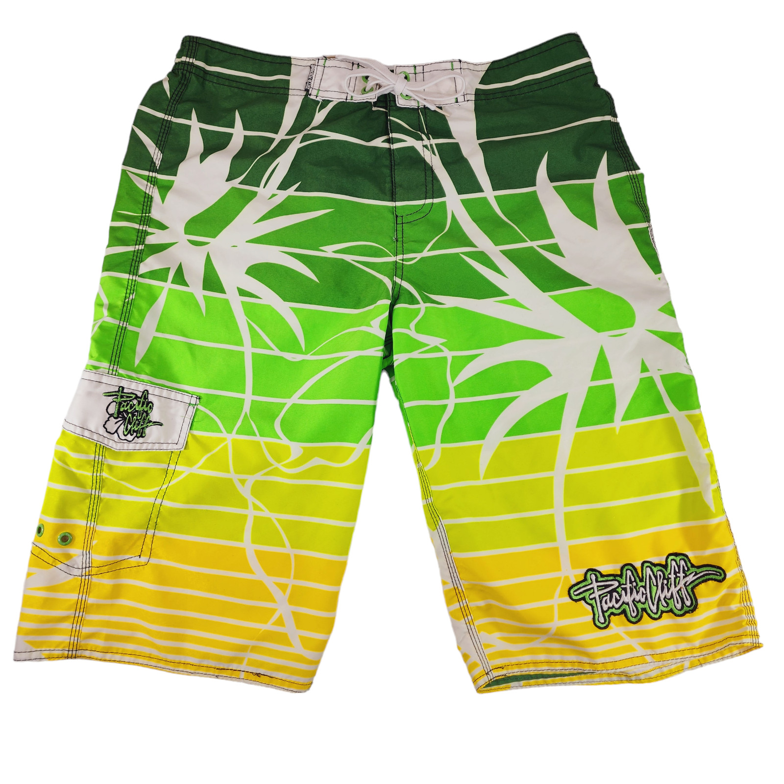Pacific Cliff Board Shorts sz 30 Mens Green Yellow 13″