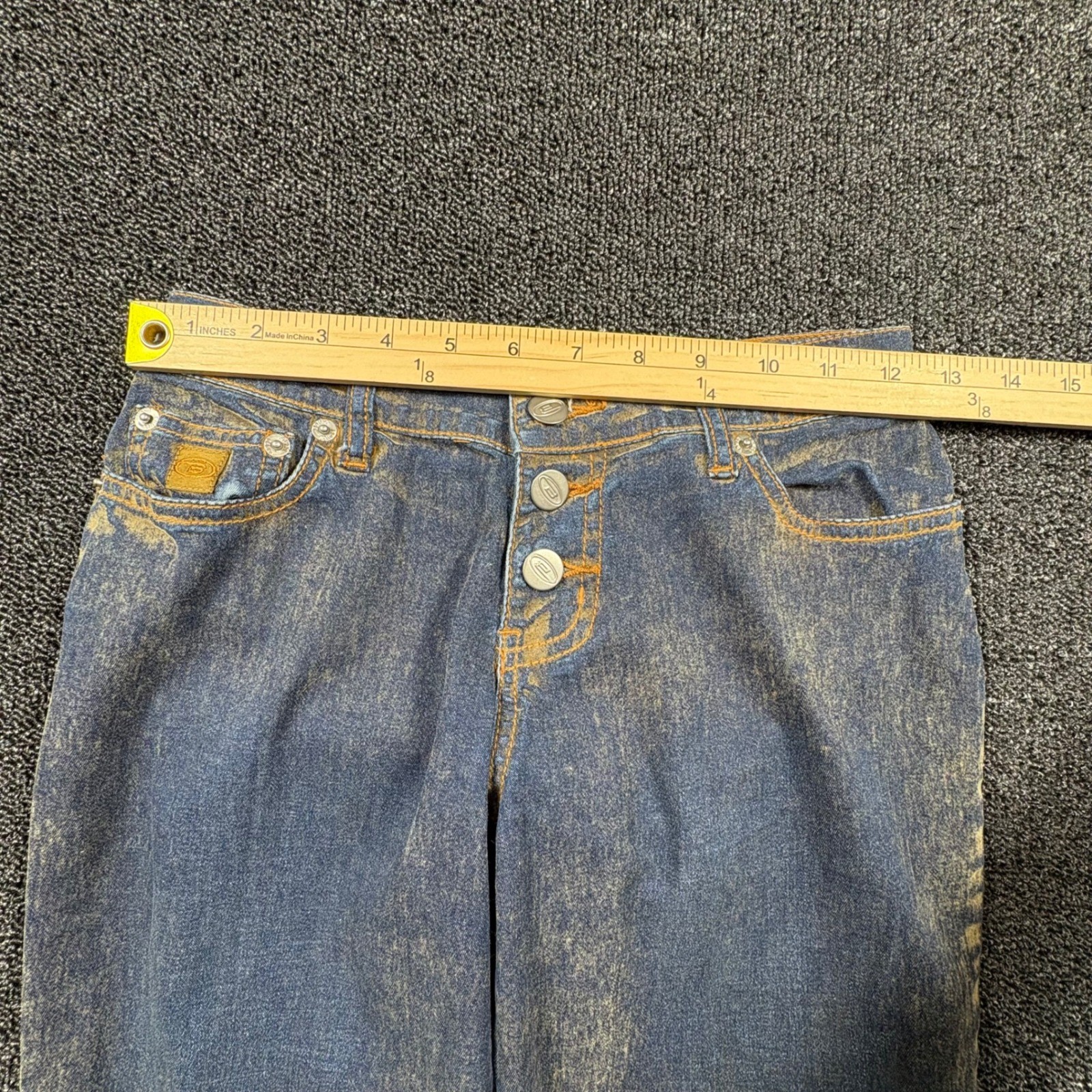 Vintage Bongo Let Me B. Flocked Flare Jeans Womens 1 Button Fly No Back Pockets