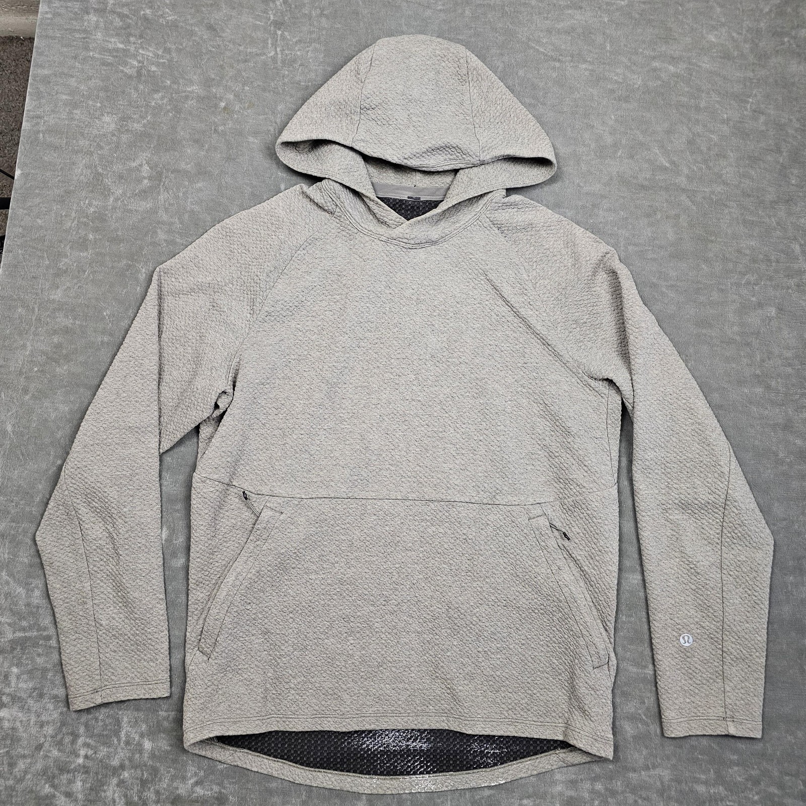 Lululemon At Ease Hoodie Mens Small Gray Textured Knit Pullover Zip Pockets