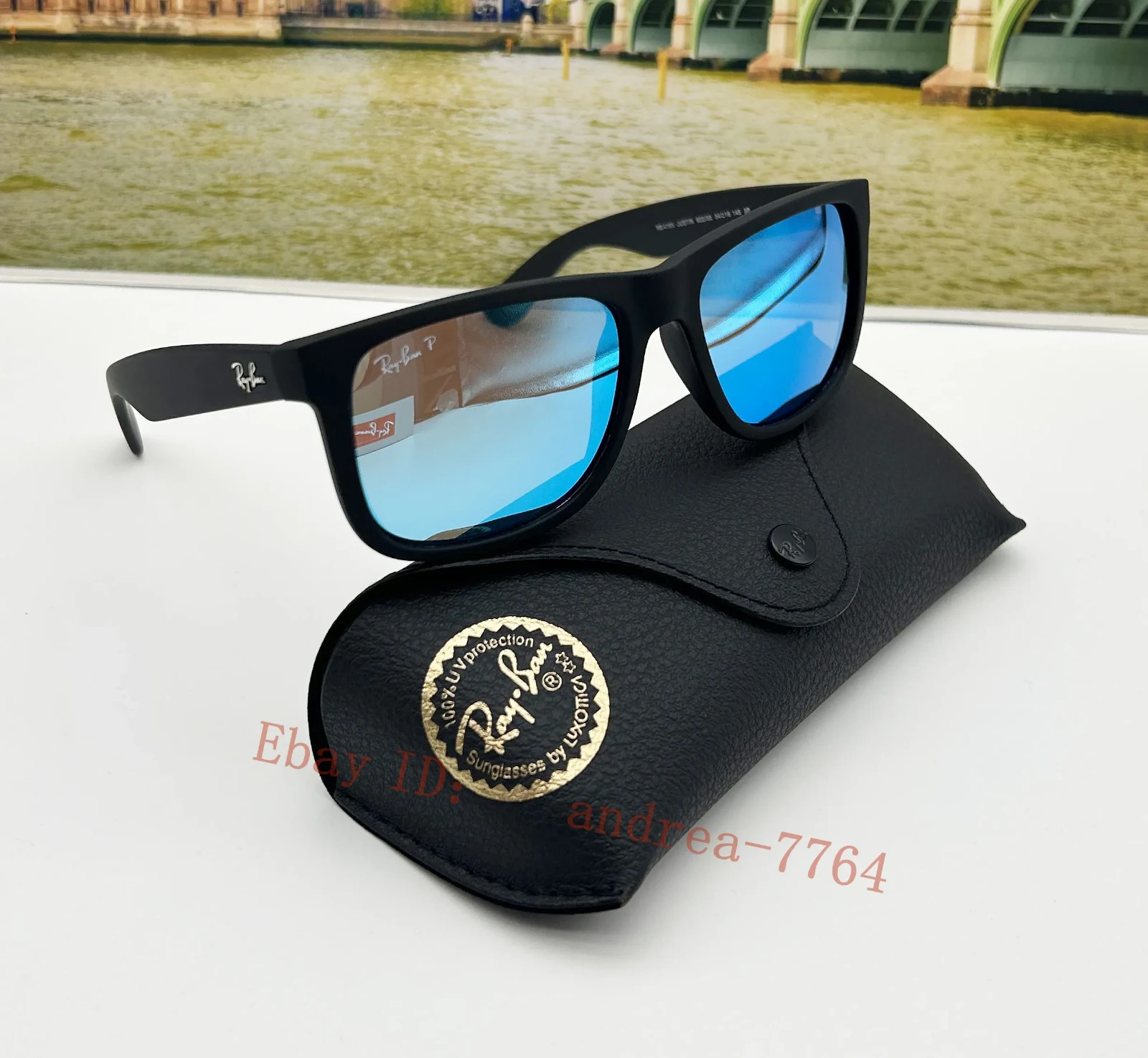 Ray-Ban RB4165 Justin Sunglasses Polarized Blue Lens Matte Black Frame 54mm Men