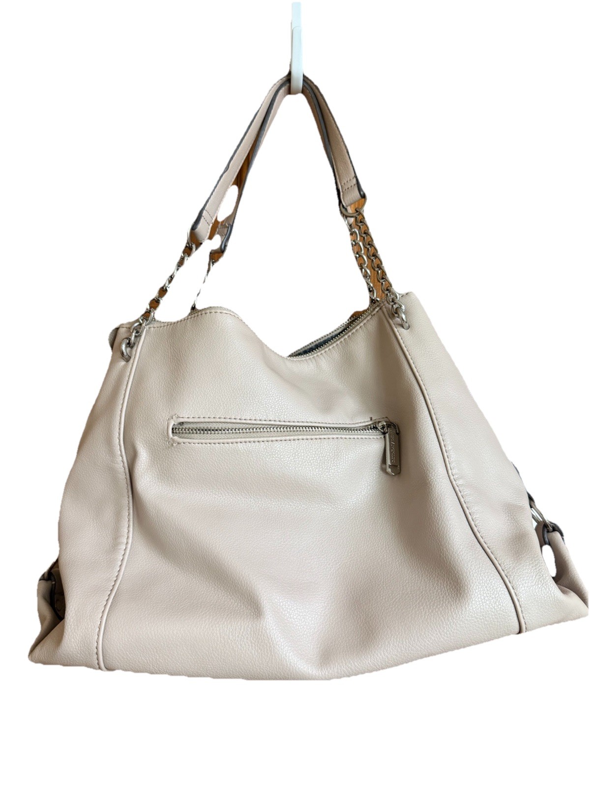 Enzo Angiolini Beige Shoulder Bag Woven Accent Tote Purse Chain Strap Large