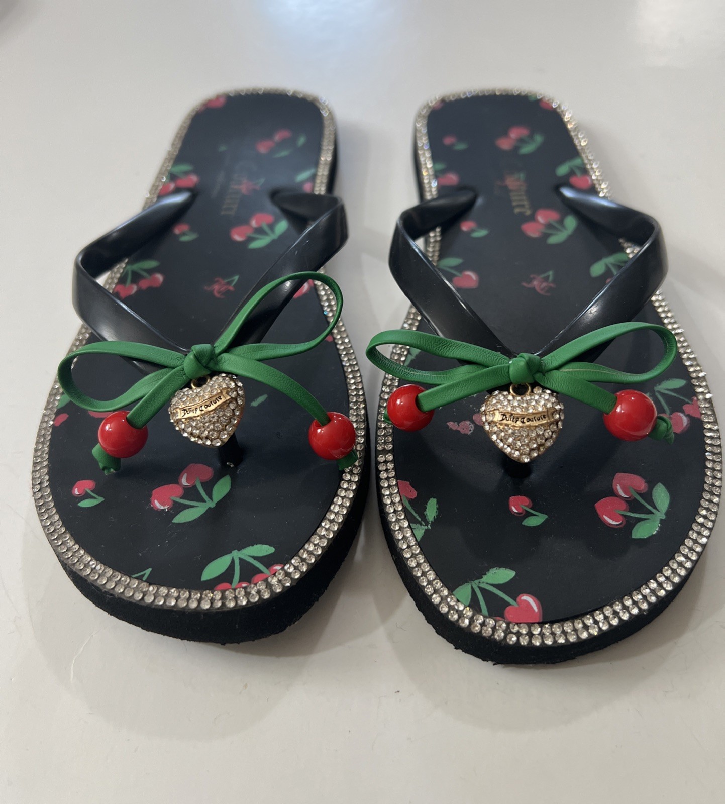 Juicy Couture Slurpy Flip Flop Rhinestones Cherry Bow Charm 36-37