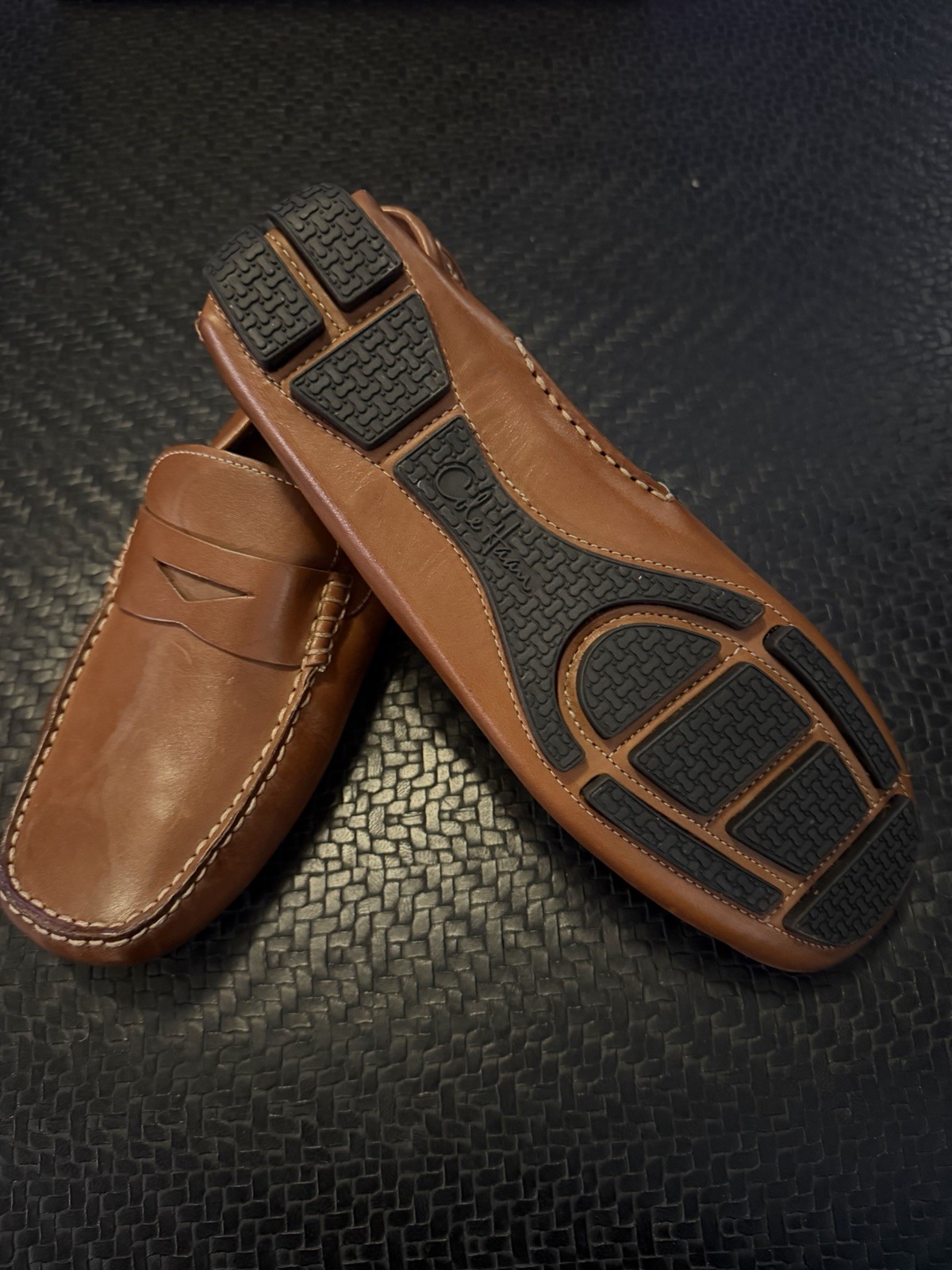 Cole Haan Men’s Brown Leather Slip-On Loafers Square Toe Rubber Sole 7.5