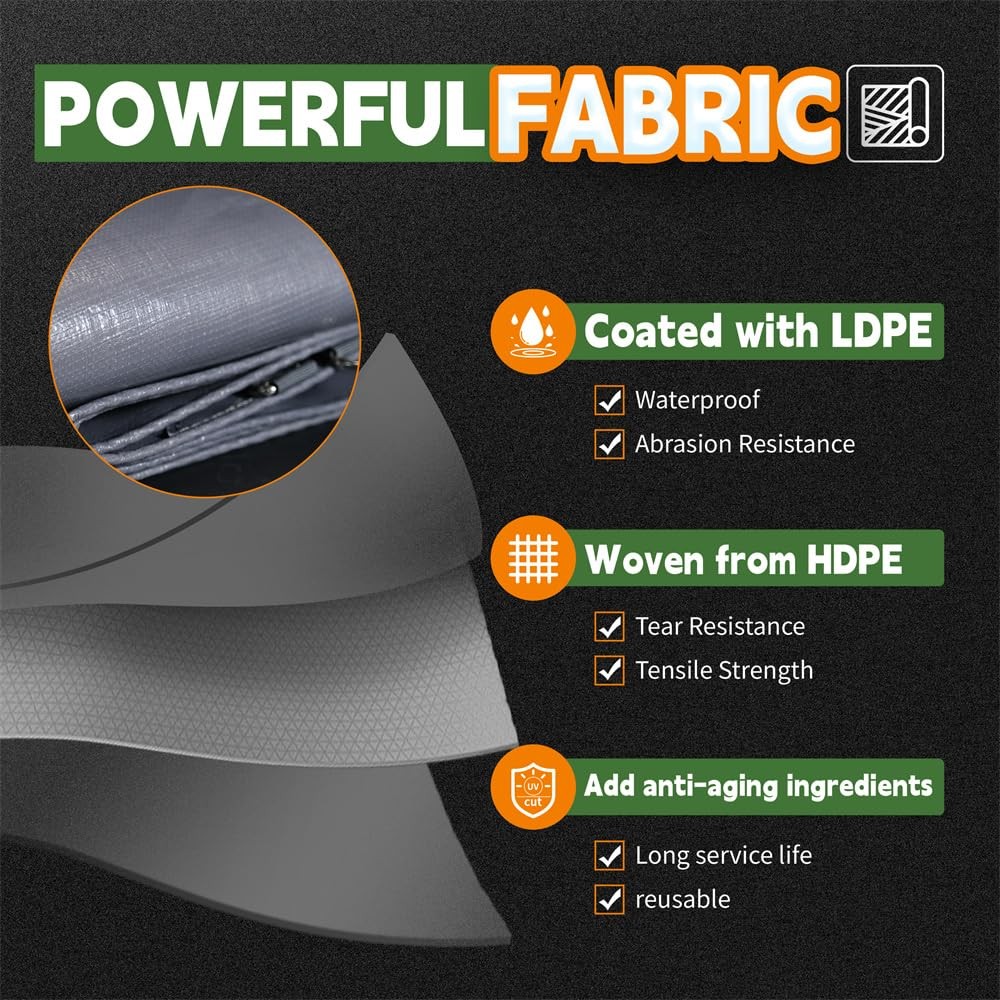 RAINDEWAY 8×12 ft Heavy Duty Waterproof Tarp – 14 Mil, UV Resistant