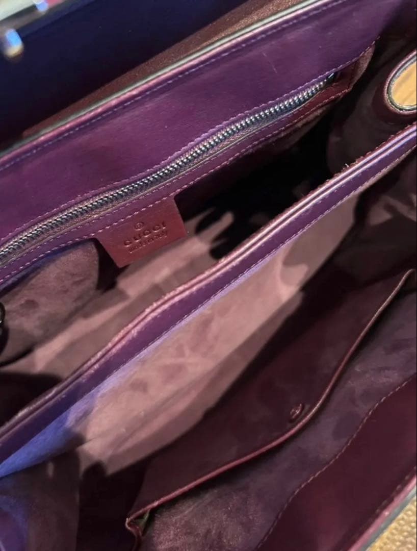 New GUCCI Bamboo Handbag Leather Bordeaux Wine Red Gift Present 0611b