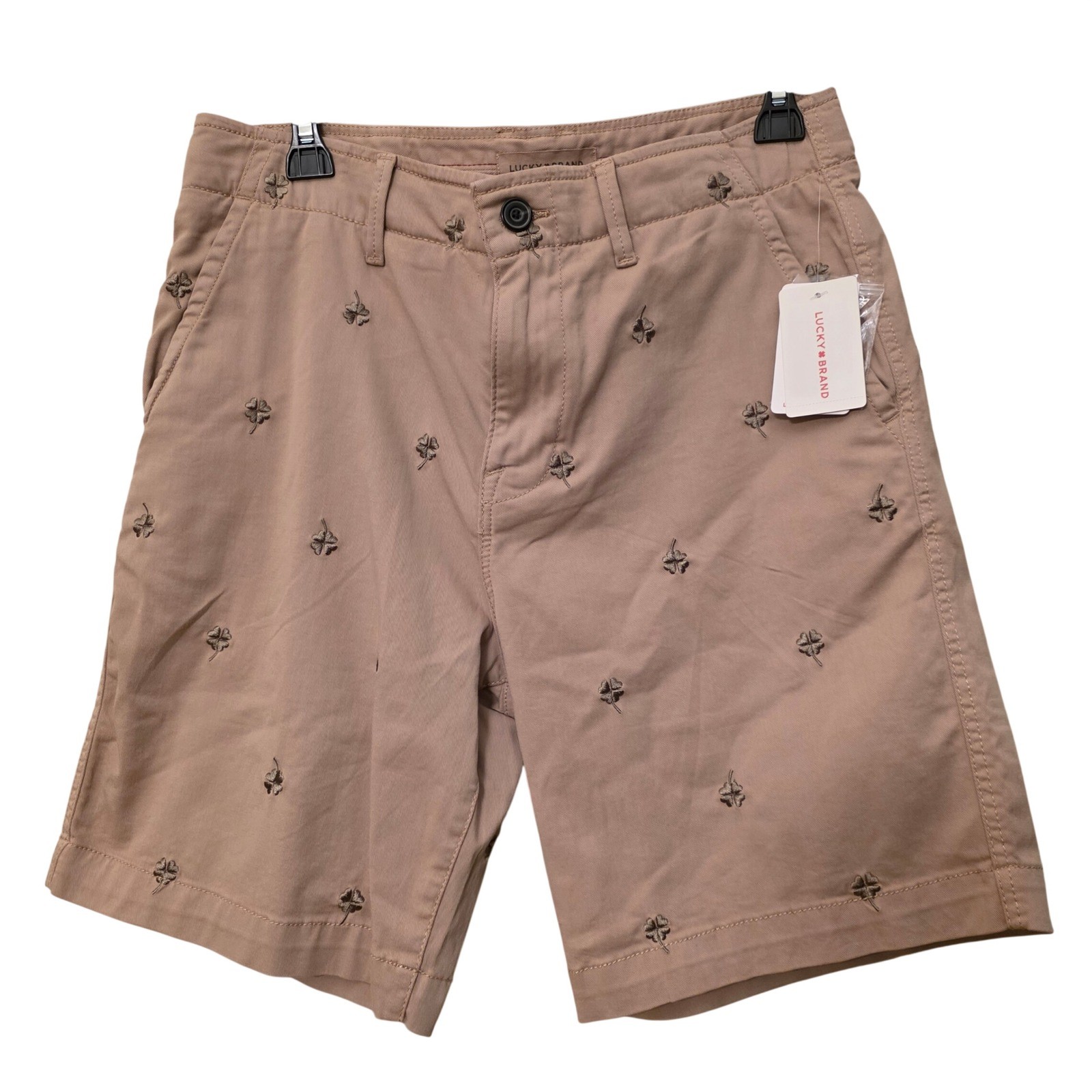 Lucky Brand Mens 30 Tan Embroidered Four Leaf Clover Chino Shorts 9TW/101 NEW