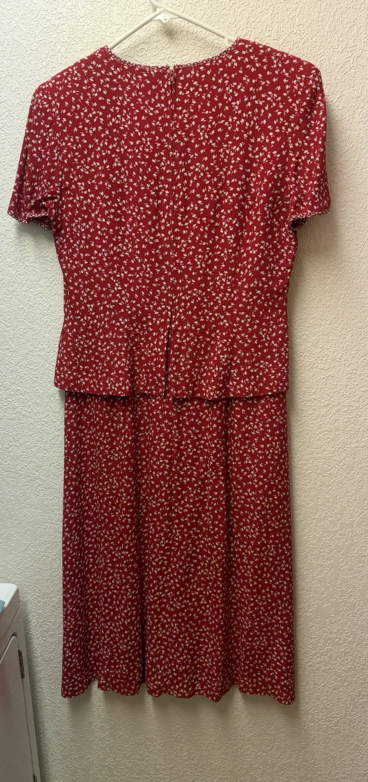 Talbots Sz 10 P Faux Two Piece Career Cocktails Red White Floral Midi Dress