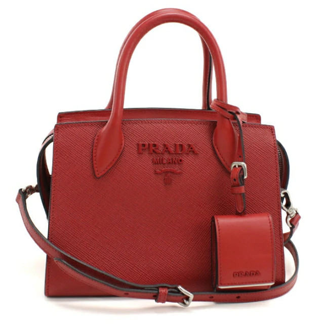 PRADA 1BA156 Saffiano Leather 2WAY Tote Bag Rosso Red Satchel Handbag Purse