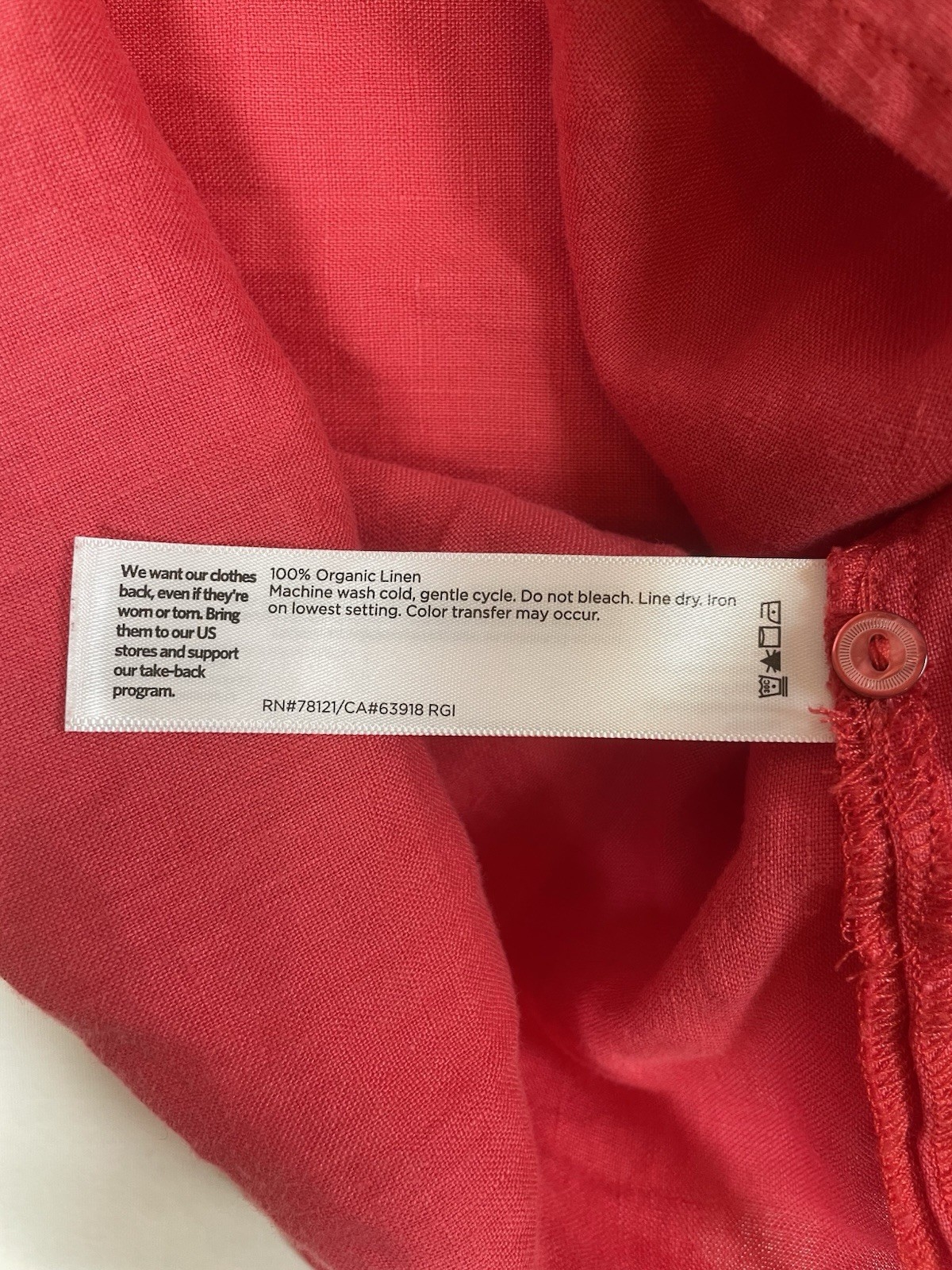 Eileen Fisher Organic Linen Sleeveless Shirt Dress Size 1X in Coral