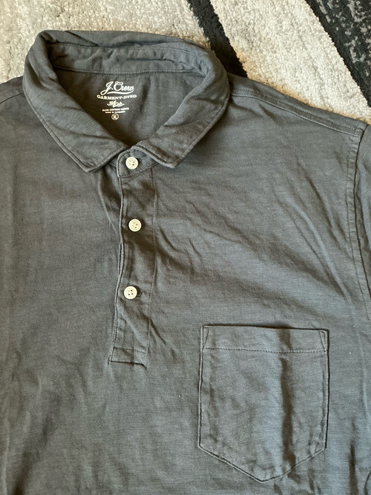 Size XL – JCrew Black Garment Dyed Slub Cotton Short Sleeve Polo Shirt