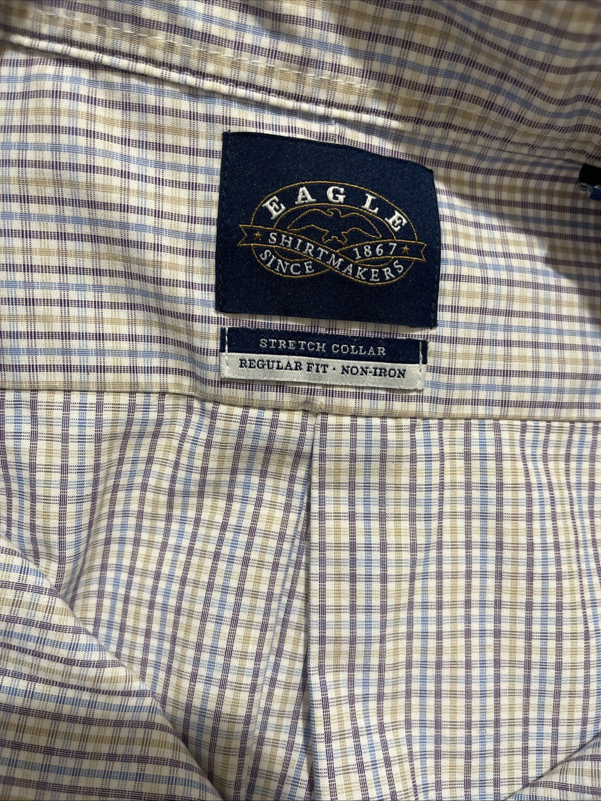 Eagle Shirtmakers Plaid Men’s Dress Shirt 17.5 36/37 100% Cotton Non-Iron