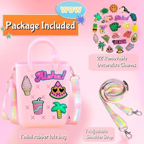 Mini Silicone Tote Bag Rubber Beach Purse Adjustable Strap 22 Charms Waterproof