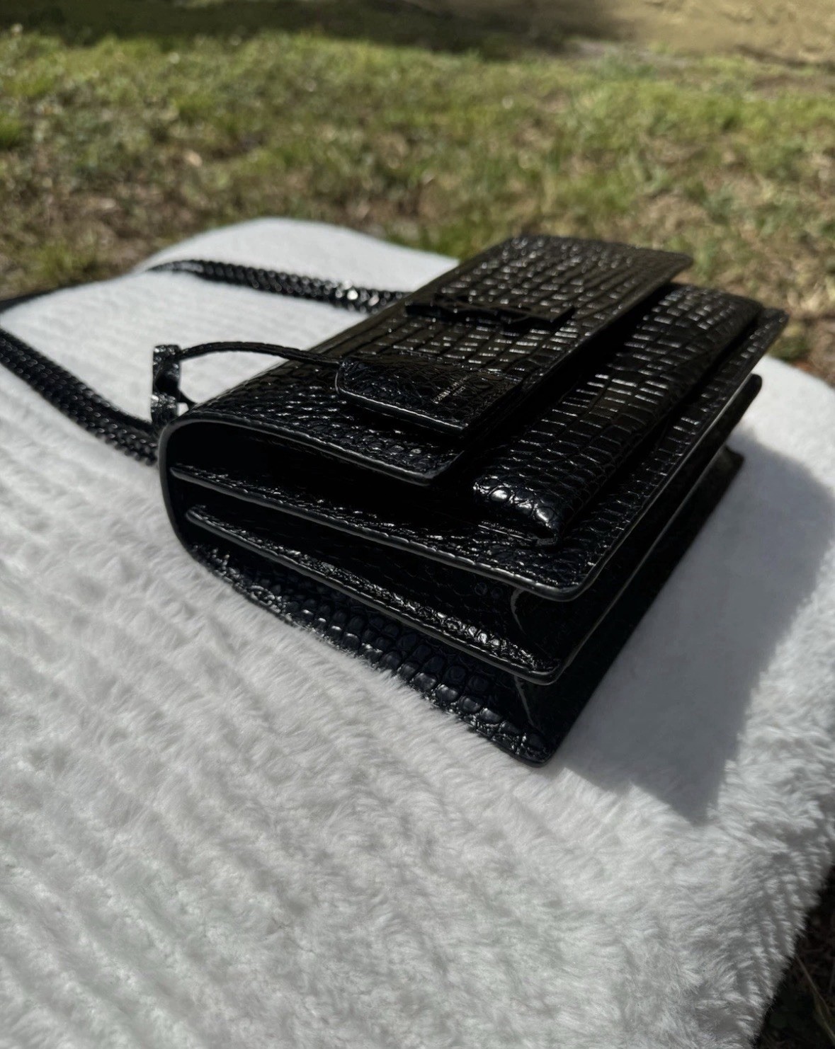 Saint Laurent Sunset Medium YSL Crossbody Bag in Croc-Emboassed Leather