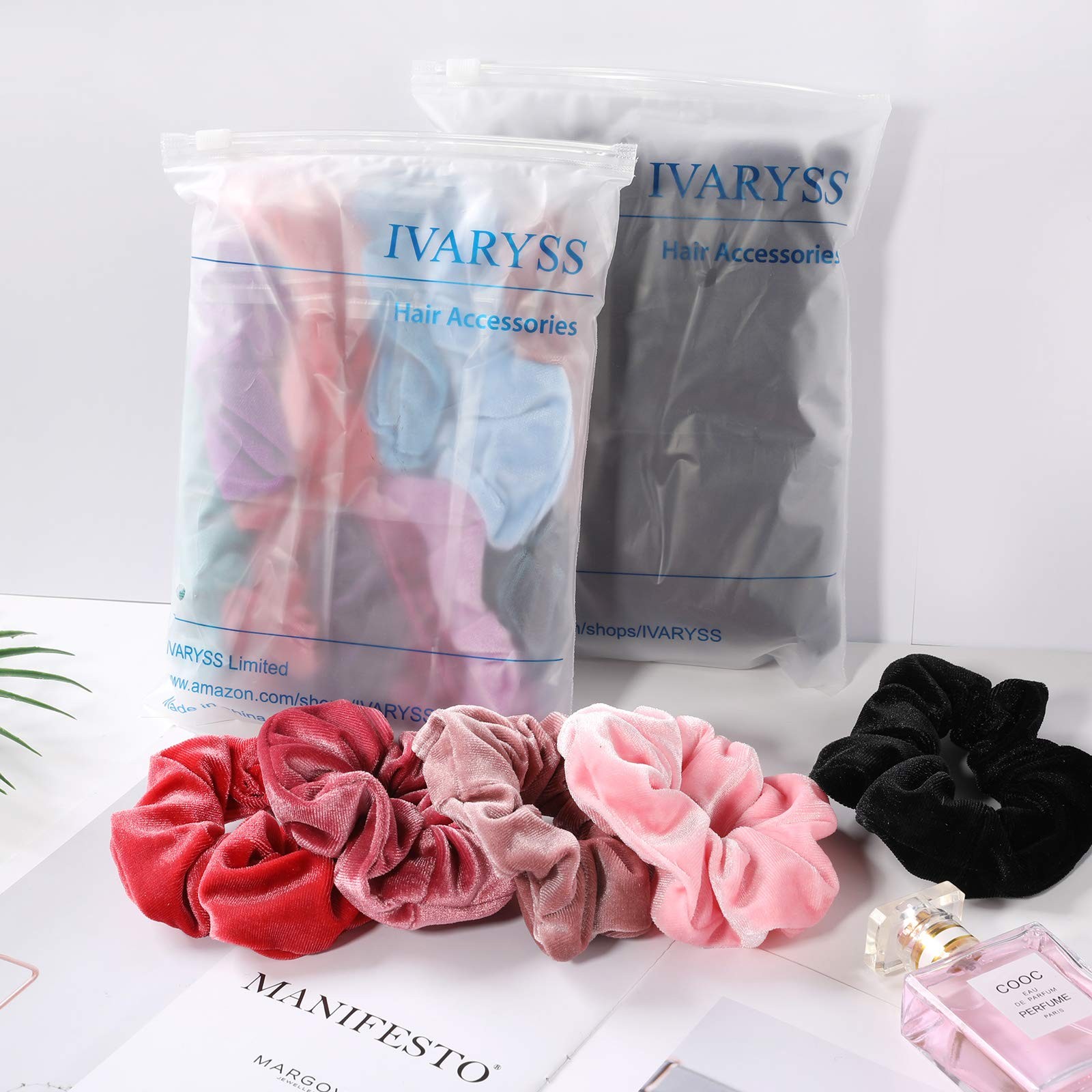 4 PCS Black Extra Large Velvet Scrunchies 6 Inch Jumbo Soft Elastic Hair Tie