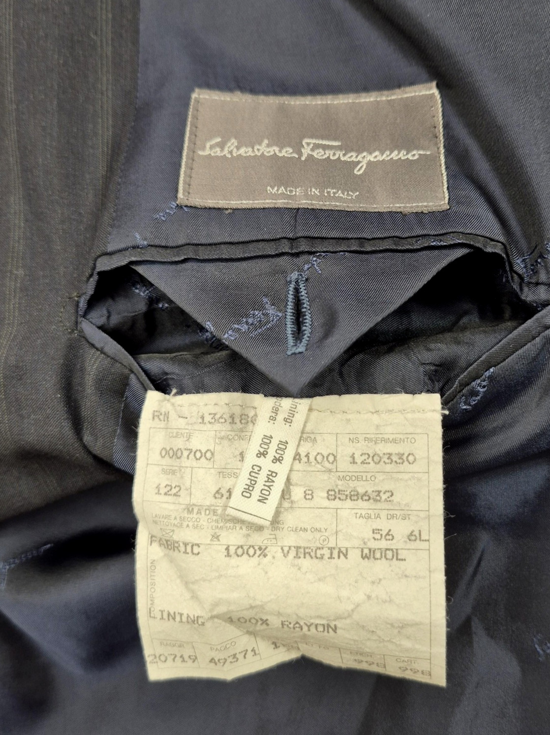 Salvatore Ferragamo Suit Jacket Mens IT 56 44 Gray Stripe Wool Two Button Italy