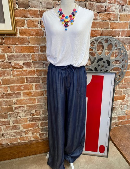 Logo Dark Wash Wide Leg Full Length Pants Lightweight Jean New Lori Goldstein