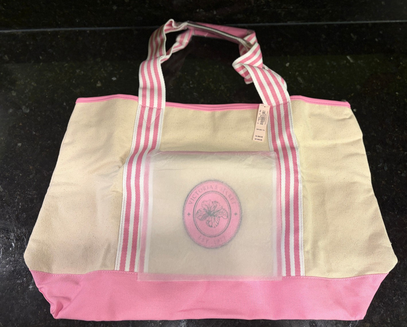 Victoria’s Secret 2026 Pink & Beige Canvas Tote Bag #4347, New with Tags