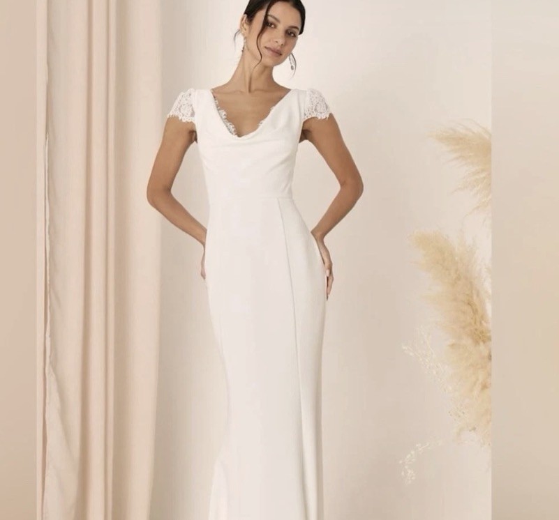 Lulus Forever Beloved size S White Lace Cap Sleeve Mermaid Maxi Dress Bride