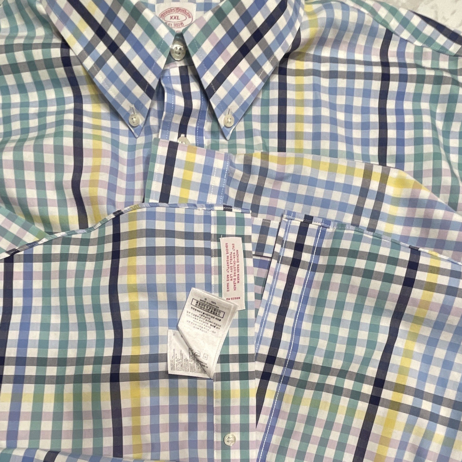 Brooks Brothers 1818 Supima Cotton Men’s XXL Blue/Green/Yellow Plaid NonIron🌵🪸