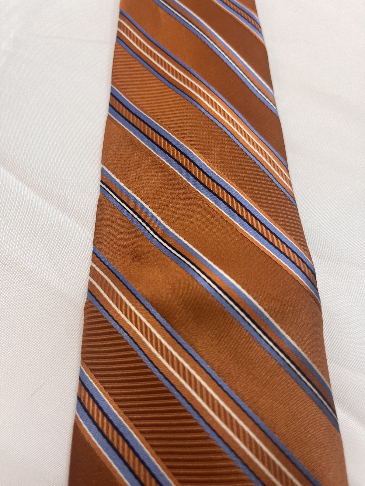 Michael Kors Men’s Rust Orange Blue Striped 100% Silk Neck Tie Classic Made USA