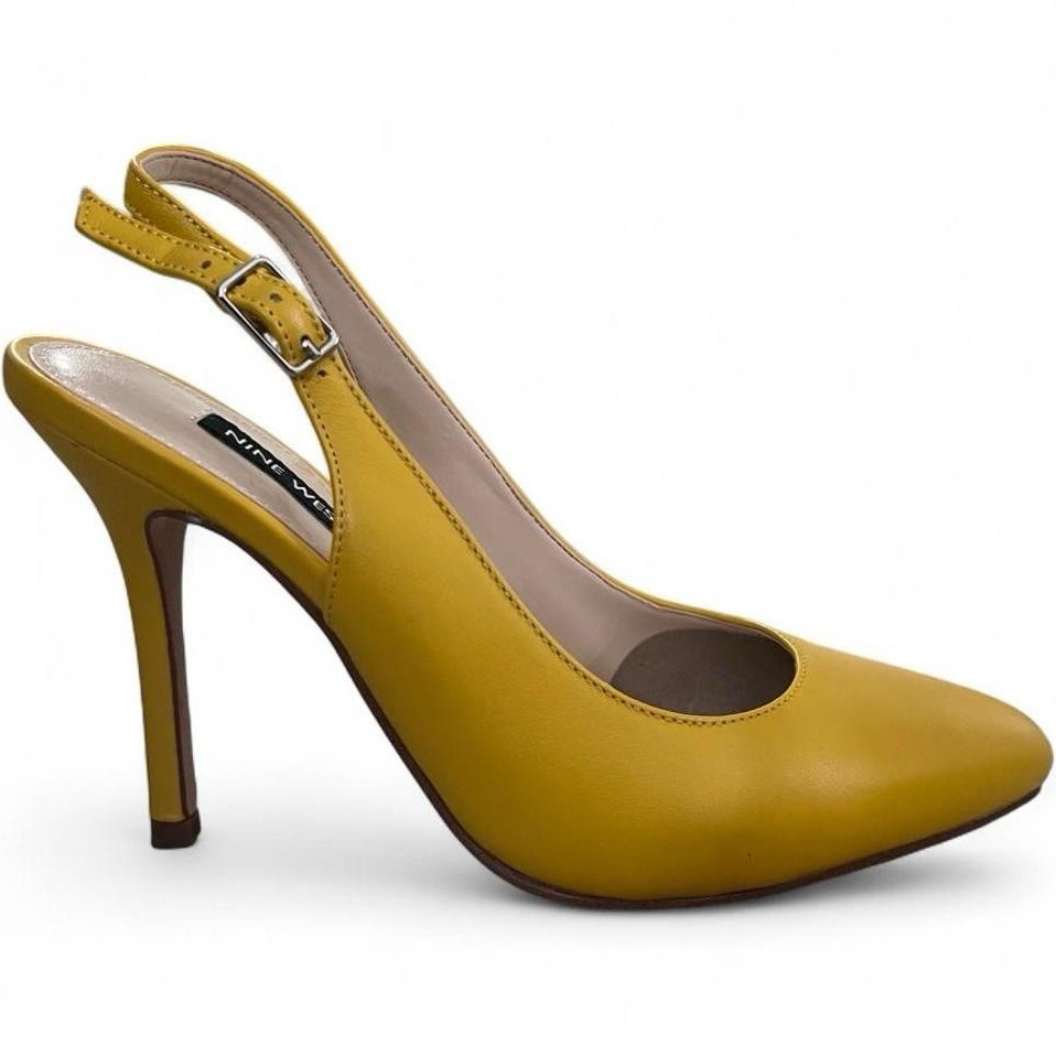 Nine West Yellow Patent Leather Slingback Pointed Toe Stiletto Heels Buckle 6.5