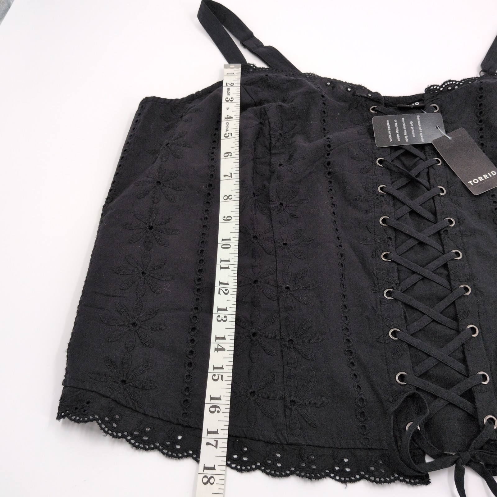 NWT Lace-Up Eyelet Bustier Corset Black Sz 3X Cotton Floral Embroidery Fabric