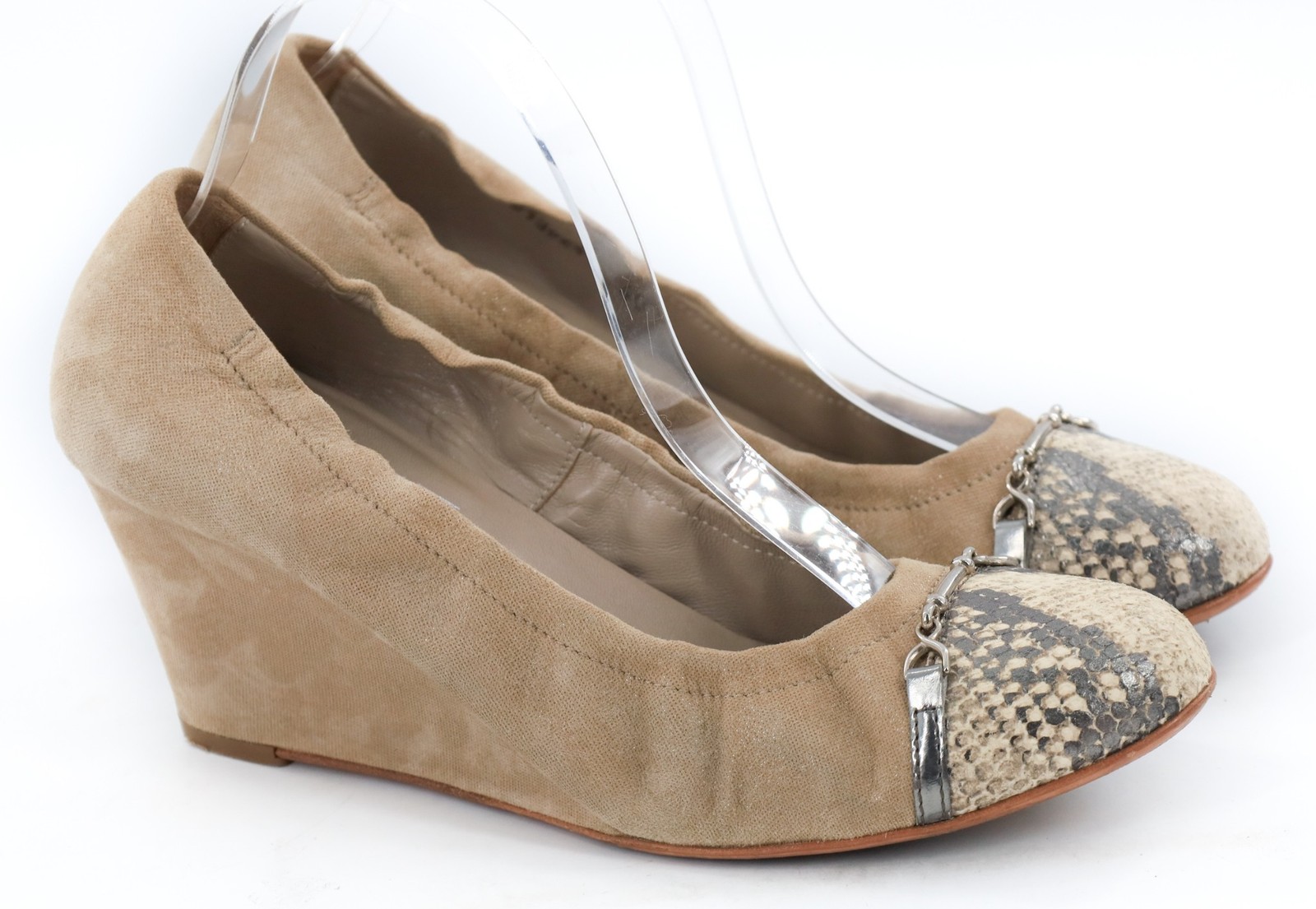 AGL Attilio Giusti Leombruni Snakeskin Cap Toe Wedge Pumps Beige Size 40 / 9.5