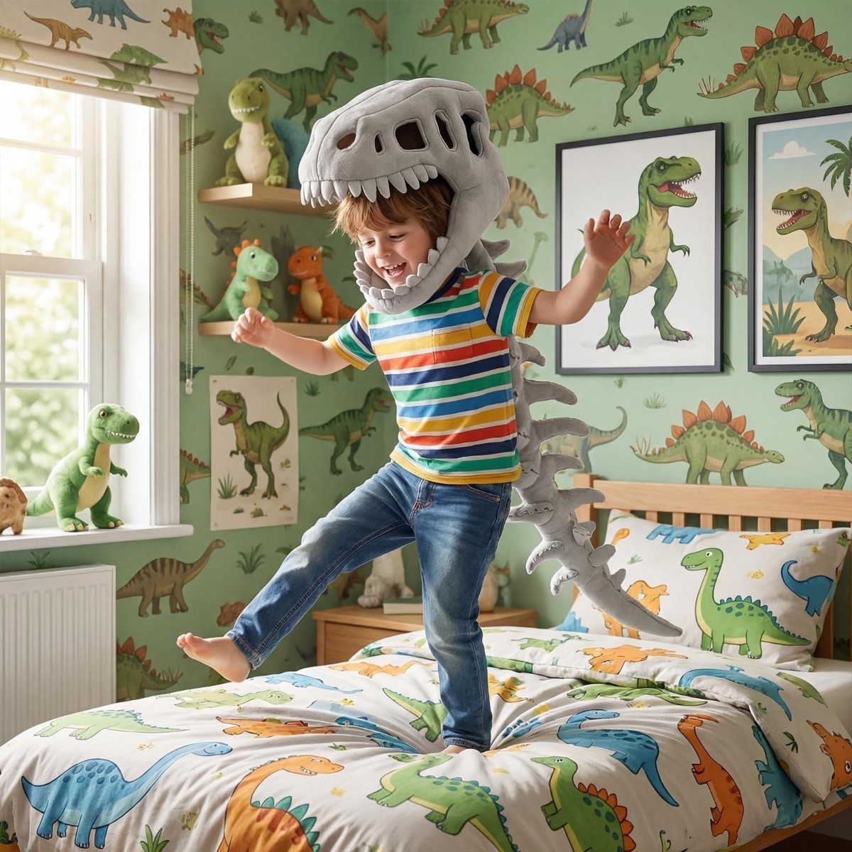 Dinosaur Skeleton Costume for Kids Halloween Cozy Plush 3D Dino Toy Skull Spine