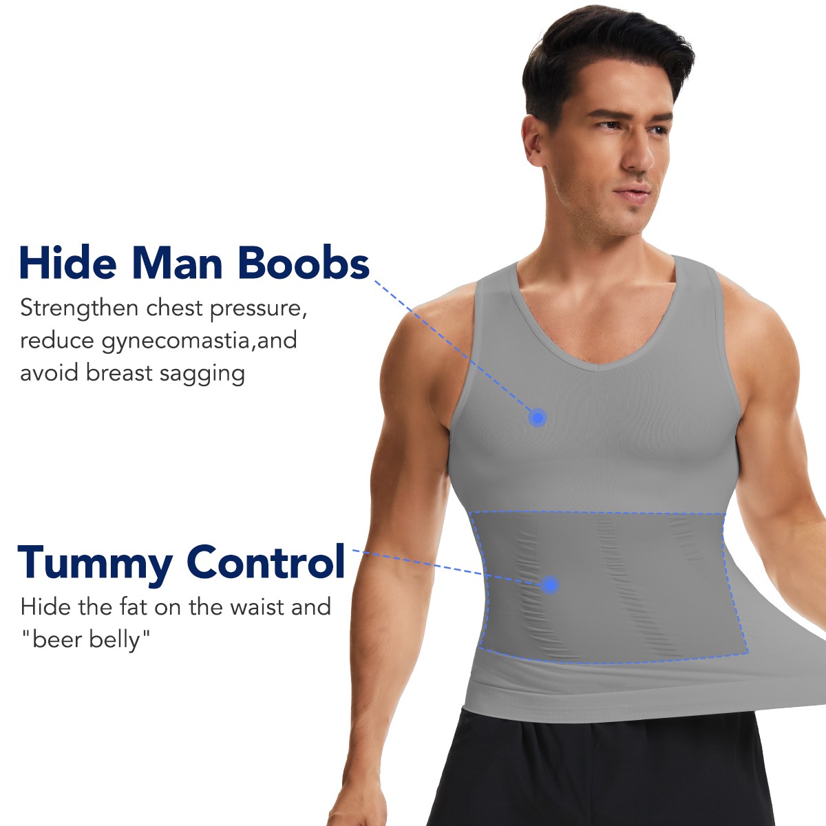 Men Compression Workout Tank Tops Slim Body Shaper Vest Tummy Control Shapewear